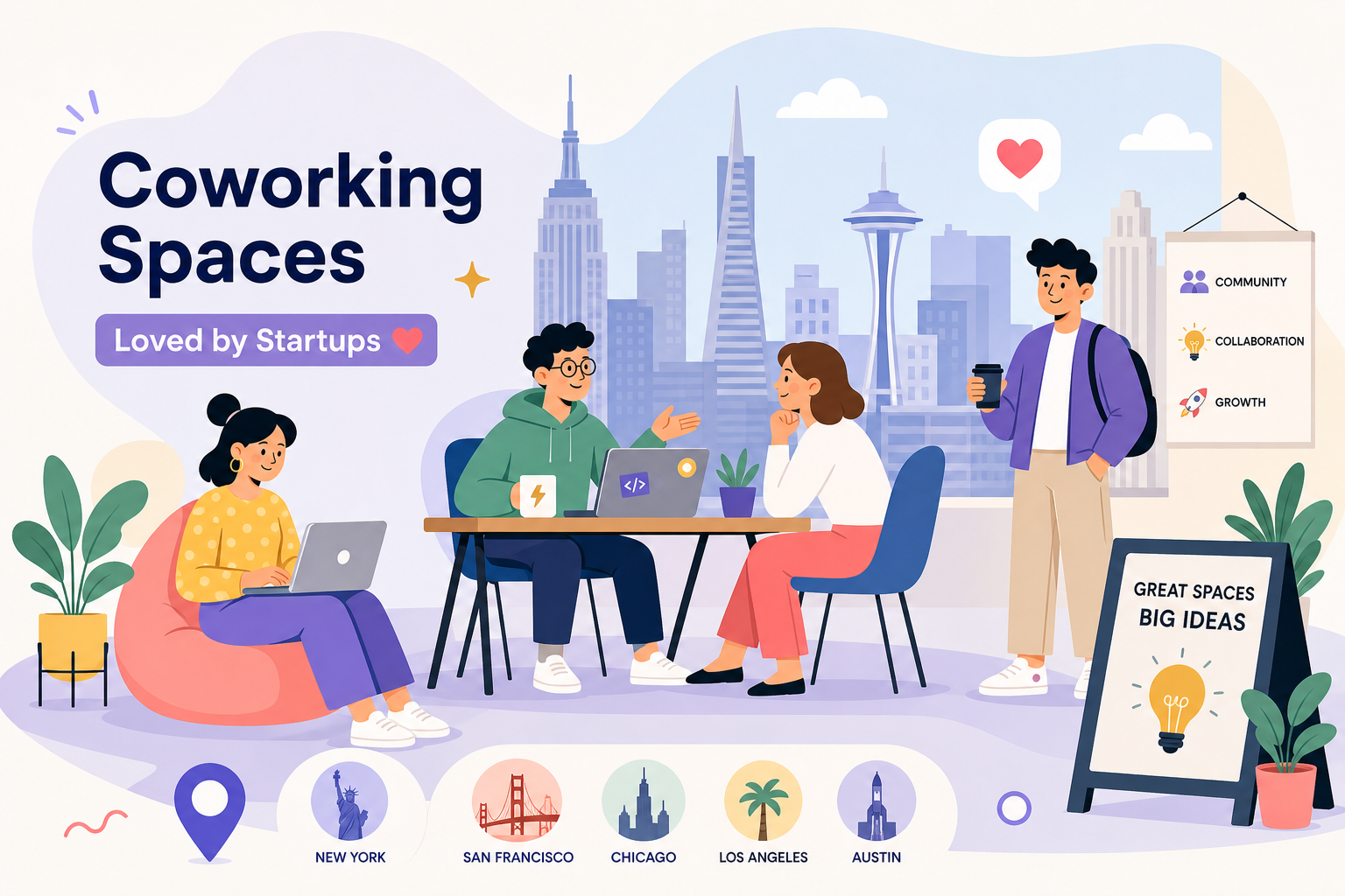 how to find coworking spaces popular among startups in major us cities